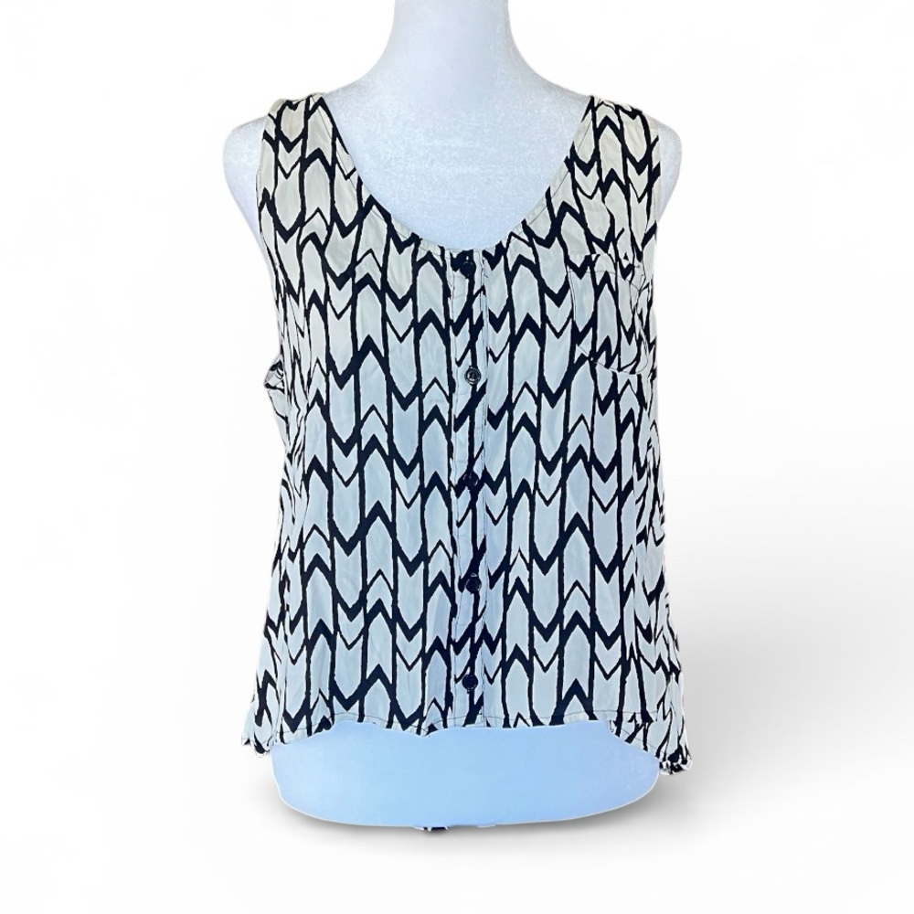 Forever 21 Black White Abstract Tank Top Flowy High Low Hem L